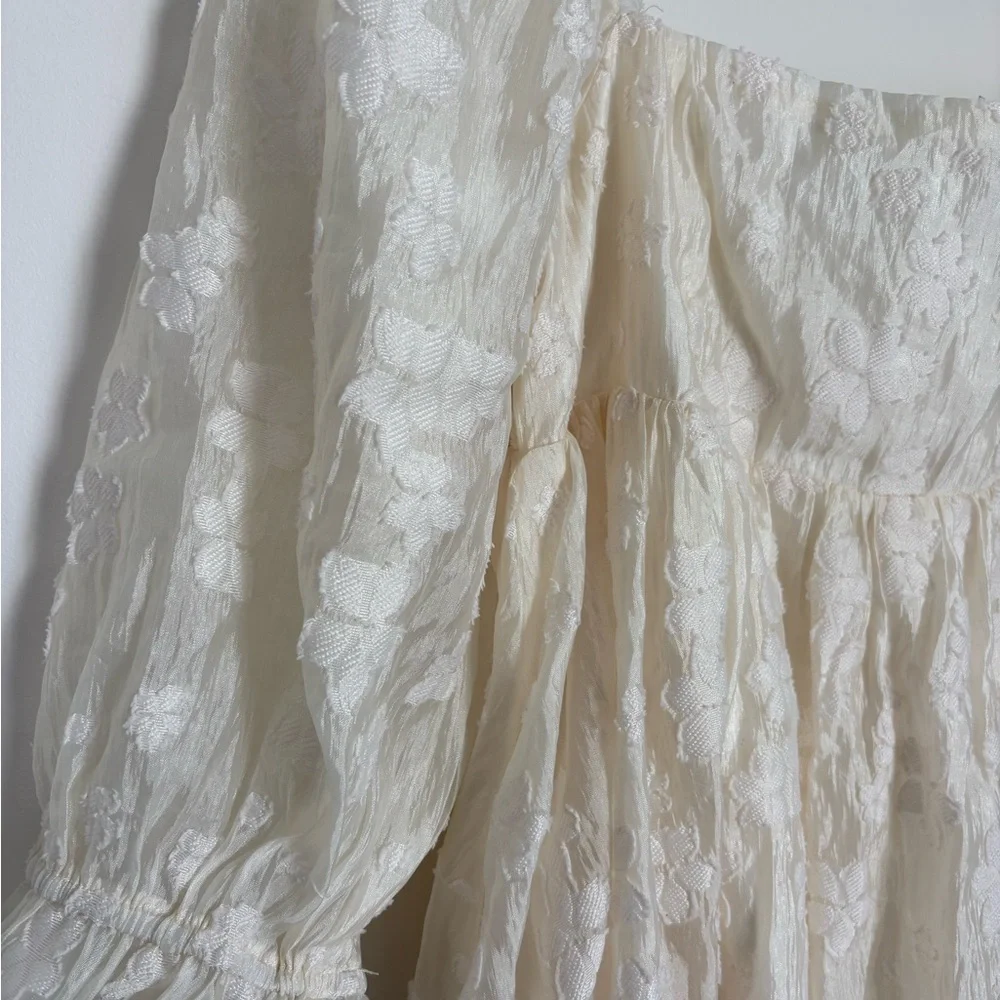 Honey Cream Floral Embroidered Babydoll Spring Dress Medium Fairytale Dreamy - Picture 7 of 8
